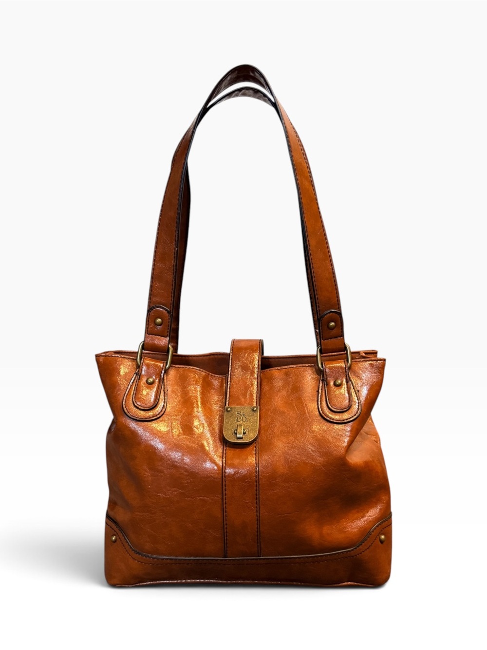 Classic Brown Leather Tote Bag with Lock Closure